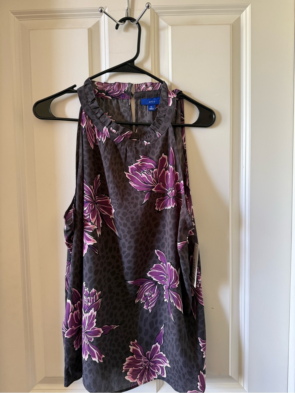 Apt. 9 Gray Halter Camisole with Purple Floral Print